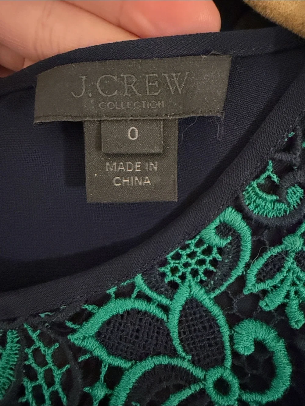 J.Crew Collection Emerald Floral Embroidered Lace Top Silk Sleeves Size 0